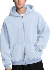 Streetwear avec logo personnalisé Sweat à capuche surdimensionné pour hommes sans ficelle Sweat à capuche zippé Acid Wash Sweats à capuche pour hommes Respirant - Product Image 4