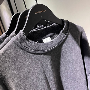 Sudadera Unisex Extra Grande, Lavada, Color Gris Oscuro, Felpa, Suave, Mezcla de Algodón, Cuello Redondo, Manga Larga, Estilo Urbano, Bordada - Product Image 4