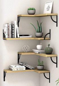 Estantes de pared de esquina de madera Diseño elegante con fácil montaje para exhibir decoraciones - Product Image 3