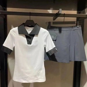 Nouvel ensemble de vêtements de golf pour femmes, sweat-shirt à manches courtes, col en V, spandex/polyester, respirant, amincissant, élastique - Product Image 6