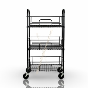 3-Tier <b>Rolling</b> Wire Basket Cart with Tall Handles Metal Storage Glass Spice <b>Rack</b> Organizer with Wheel for Home Kitchen or Office - Product Image 2