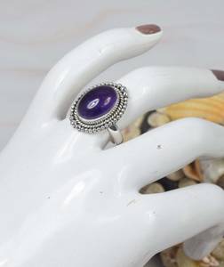 แหวนพลอยอัญมณีแกะสลักรูปวงรีทรงรีจากอเมทิสต์ธรรมชาติ925แหวนแฟชั่นสำหรับปาร์ตี้ทำจากเงินสเตอร์ลิงสำหรับผู้หญิง - Product Image 4
