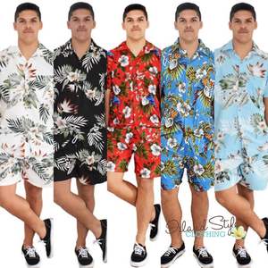 Conjunto informal de dos piezas de verano para hombre, ropa de calle, camisa de manga corta con botones de tela de rizo, pantalones cortos de playa para vacaciones - Product Image 6