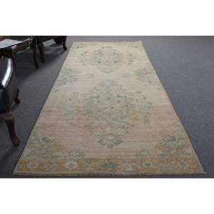 Alfombra clásica de lana de retazos beige y azul, 3,7x11 pies, respaldo de látex turco para decoración para sala de estar, 9x12, nueva alfombra para pasillo - Product Image 5