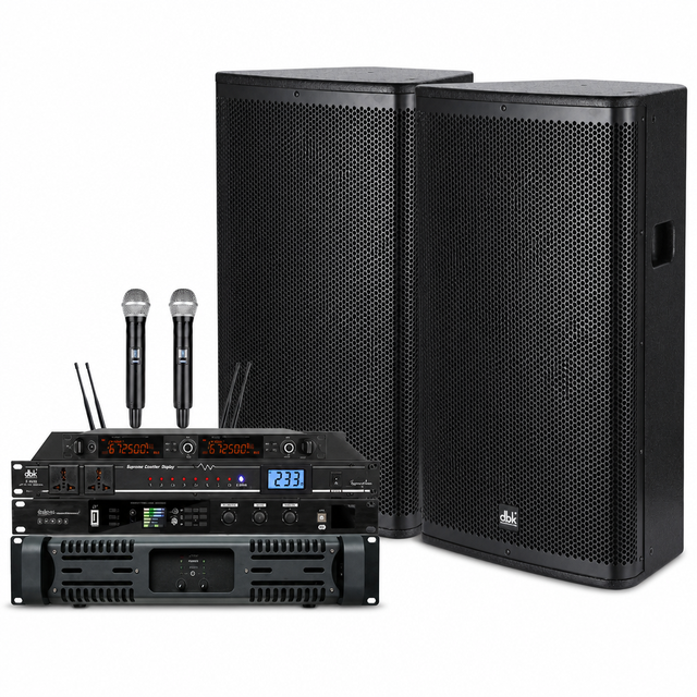 DBK 15 Inch Full Range Speaker System 2 Way DJ Speakers with Amplifier Sound Equipment Set for Disco Karaoke Party Events