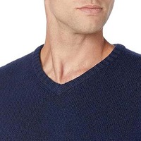 Pull en tricot bleu marine pour homme, col en V, en coton, respirant, manches longues, sport d'hiver, surdimensionné, rayé vintage
