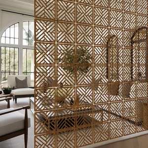 Cloison en bois pliable peu encombrante avec motifs ethniques convenant à la décoration intérieure moderne et élégante - Product Image 5