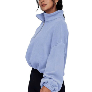 Sweat-shirts à capuche personnalisés de qualité supérieure pour femmes, demi-zip, en polaire, chauds, pour l'automne, en polyester/coton, respirants, écologiques - Product Image 6