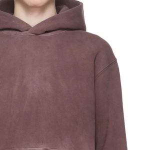 DEC usine surdimensionné sweat à capuche marron personnalisé Vintage français éponge hommes sweat coton pull Logo imprimé acide lavé sweats à capuche - Product Image 4