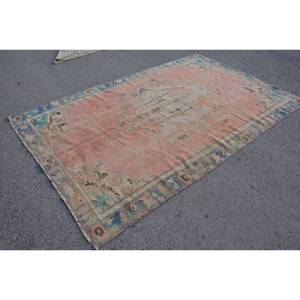 Vintage Turkish Rug Classic <b>Pink</b> Blue 6.1 X 9.5 ft Large Area <b>Wool</b> Latex Backing Patchwork Abstract for Teen Room Hallway - Product Image 3