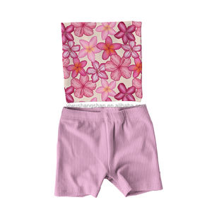 Nouveauté Ensemble deux pièces pour enfants et bébés été Imprimé hawaïen Top tube Shorts unis Tenues élégantes et mignonnes pour filles de 0 à 16 <span class=keywords><strong>ans</strong></span> - Product Image 3