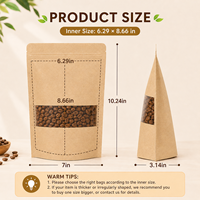 Sachet refermable réutilisable en papier kraft résistant à l'humidité avec fenêtre transparente pour grains de café, noix, aliments pour chats, épices, emballage de stockage