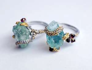 Bague de mariage empilable en argent sterling brut Aquamarine, certifiée IGI, design de luxe pour un port superposé élégant - Product Image 3