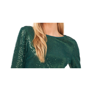 Vince Camuto Women's Straight Silhouette Green <b>Top</b> with <b>Sequin</b> Bell Sleeves Size Medium - Product Image 2
