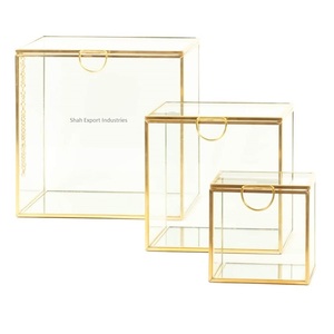 Large Size Glass Storage Box for Home Table Decor Golden Decorative Glass and Brass Box Display Glass Box - Product Image 3