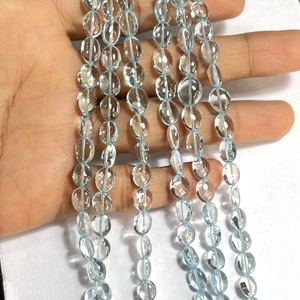 พลอยบุษราคัมสีฟ้าธรรมชาติทรงรีแบบเรียบยาว7นิ้วลูกปัดแบบหลวมสำหรับเครื่องประดับ - Product Image 4