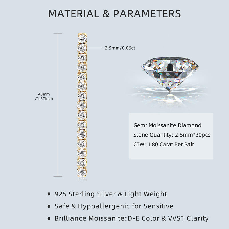 moissanite long silver earrings