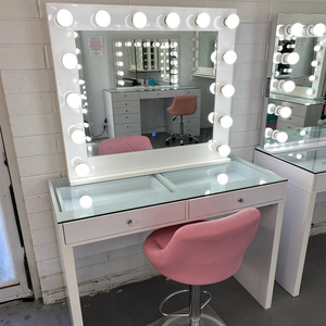 Table de toilette de haute qualité avec armoires de rangement, finition naturelle et tabouret assorti pour la chambre à coucher - Product Image 3