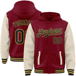 VESTE À CAPUCHE LETTERMAN VERT ET ROUGE AVEC MANCHES EN CUIR VESTE VARSITY COLLEGE POUR HOMME - Product Image 5