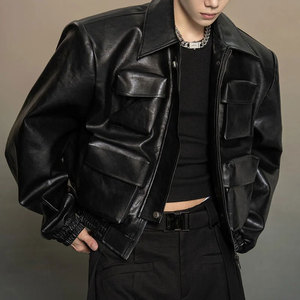 Chaqueta de Motocicleta para Hombre, Cuello Alto, Cuero Genuino, Invierno, Cierre Frontal, Casual, Resistente al Viento, Impermeable, Transpirable, Secado Rápido, Estilo Urbano - Product Image 6