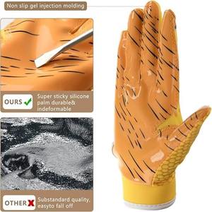 Gants de football américain personnalisés, doigts entiers, poignées antidérapantes, confortables, sangle de poignet réglable, fermeture à boucle et crochet - Product Image 3