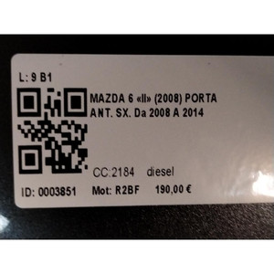 PUERTA DELANTERA IZQUIERDA MAZDA 6 Sedán 2ª Serie GSYD5902XJ PUERTA R2BF (08>13) - Product Image 6