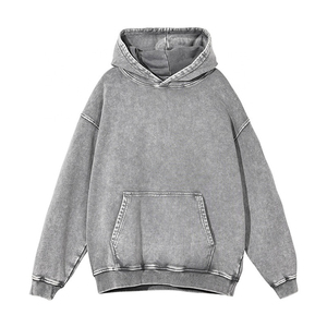 Design personnalisé Vintage Streetwear Hoodie 100% coton lavé à l'acide poids lourd surdimensionné français polaire imprimé motif saison d'hiver - Product Image 3