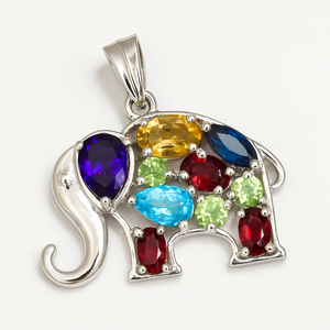 Pendentif éléphant en argent sterling plaqué rhodium avec pierres précieuses multiples - Bijoux minimalistes pour femmes faits à la main en gros - Product Image 3
