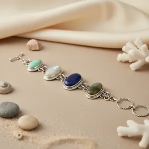 925 <b>Silver</b> Gemstone <b>Bracelet</b> for Women Rhodium Diamond Pearl Floral Pattern Religious Style <b>Charm</b> Gift for Women - Product Image 2