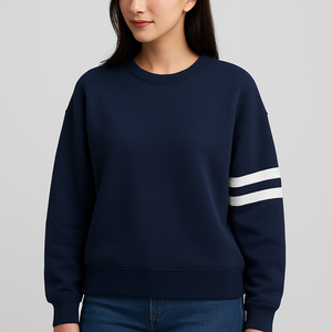 Grande taille col rond 80% coton 20% polyester couleur unie pull écologique hiver goutte épaule blanc rayure spirale école - Product Image 4