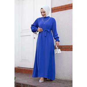 Robe modeste hijab à manches plissées indigo - Product Image 2