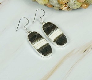 เครื่องประดับที่ปรับเป็นส่วนตัวพลอยอาเกตธรรมชาติเป็นแถบธรรมชาติตัดเป็นรูปวงรีตั้งเป็นขอบต่างหูตะขอเงินสเตอริ่ง925แข็งขายส่ง - Product Image 3