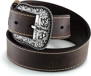 Cinturón de cuero repujado hecho a mano genuino para hombre con hebilla occidental vintage - Product Image 3