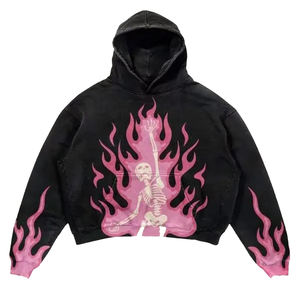 100% coton lavé à l'acide personnalisé sweats à capuche noirs imprimés unisexes - Product Image 3