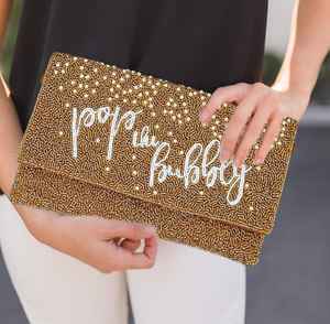 Pop The bubble White Champagne sac à main de mariage avec chaîne et perles - Product Image 2