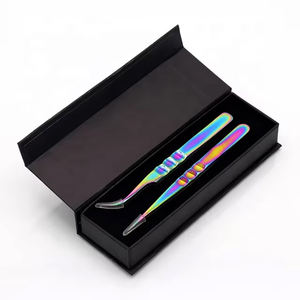 Muestra gratis Punta de fibra de 90 grados Volumen Pinzas de pestañas negras Caja personalizada Aislamiento de embalaje Extensión de pestañas Pestañas Acero inoxidable - Product Image 3