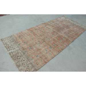 Vintage Rug, 4.4x9.9 ft Turkish Rug, <b>Brown</b> Blue Camouflage <b>Wool</b> Rug - Product Image 3