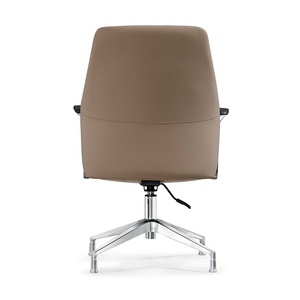 Chaise de bureau exécutive ergonomique en cuir au design moderne, hauteur réglable, accoudoirs fixes, pieds en acier inoxydable, soutien du dos moyen - Product Image 4
