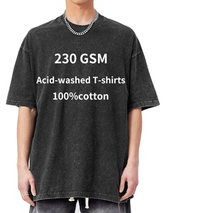 Camiseta retro 100% algodón al por mayor 230G suelta cuello redondo manga corta marca de moda callejera camiseta lavada al ácido de gran tamaño 2025 - Product Image 4
