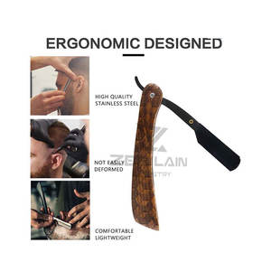 มีดโกนตรงแบบพกพาสำหรับผู้ชายด้ามจับไม้น้ำหนักเบาพร้อมใบมีดสแตนเลสสำหรับกรูมมิ่ง - Product Image 5