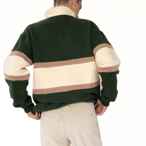 Men's Oversized Pullover <b>Hooded</b> Quarter-<b>Zip</b> Embroidered Long Sleeve Lined 100% Cotton Fleece Casual Breathable Autumn Wear - Product Image 3