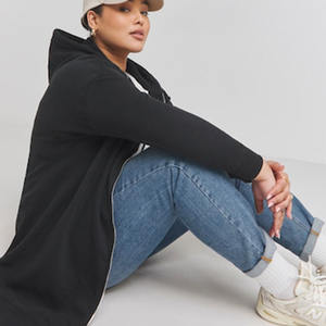 New Design Basic Black <b>Women's</b> Zip Through <b>Longline</b> Tunic Hoodie Custom Anti-Wrinkle & Breathable Latest Blank Hoodies For <b>Women</b> - Product Image 1