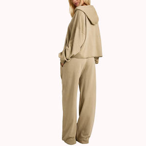 Conjunto de Sudadera Corta con Cremallera y Pantalones Deportivos de Corte Holgado para Mujer, Ropa Deportiva de Felpa Suave para Venta al por Mayor de Marca Privada - Product Image 2