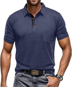 Nouveaux polos de golf pour hommes 100 % coton, sans logo, avec poche, manches courtes, style décontracté - Product Image 1
