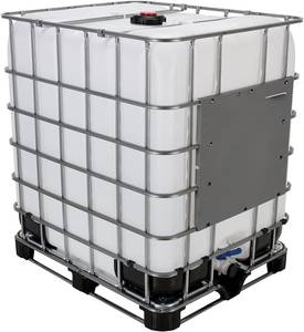 Réservoir de stockage de liquides IBC de 1000 L, conteneur intermédiaire en HDPE avec valve de fond, cage en acier et palette - Product Image 3