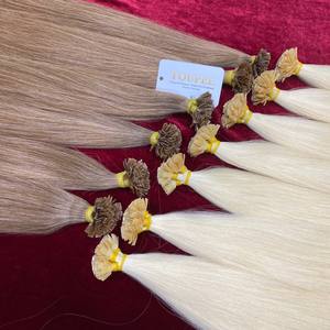 Extensions de cheveux naturels à pointe plate Remy, double épaisseur, compatibles permanente, toutes couleurs, blond clair, fixation par fusion - Product Image 3