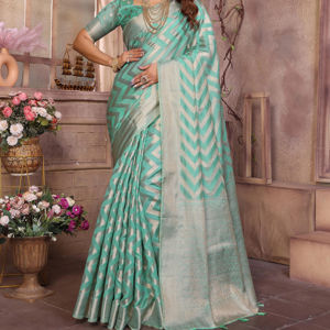 Sari de estilo banarasi suave de primera calidad con tejido leheriya y Zari perfecto para Sari de colección de bodas - Product Image 1