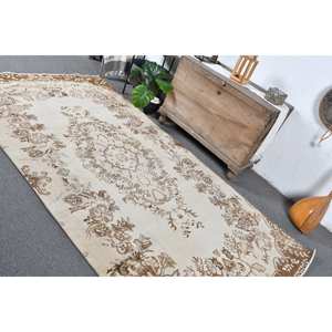 Tapis turc vintage Beige marron 4,2x9.3 pieds tissage plat en laine avec motif patchwork pour décorations de salon - Product Image 4