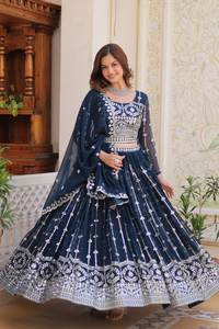 Exclusive Quality Georgette Embroidery Party Wear Lehenga Choli for Wedding Heavy <b>Flare</b> <b>Skirt</b> Stylish Dupatta with Fancy Lace - Product Image 3