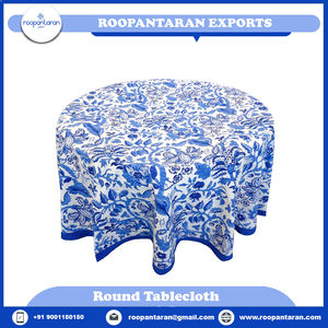 Mantel de Algodón Estampado a Mano con Diseño Floral Azul Anarkali, Tendencia Más Reciente de Fabricantes Indios, Precio Económico en Oferta - Product Image 2